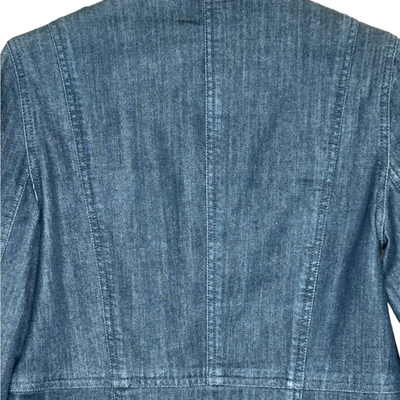 Chico’s Platinum Blue Denim mock neck jean jacket Chicos Sz 0 US Sz 4 EUC - Picture 4 of 8